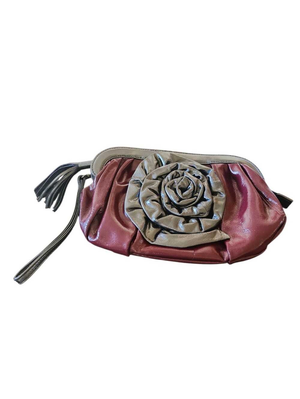 Original By Sharif NY 1827 Burgundy & Gray Leather Clutch/Wristlet READ!